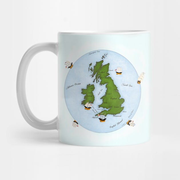 Great Britain Map With Sailing Ships by Mozartini